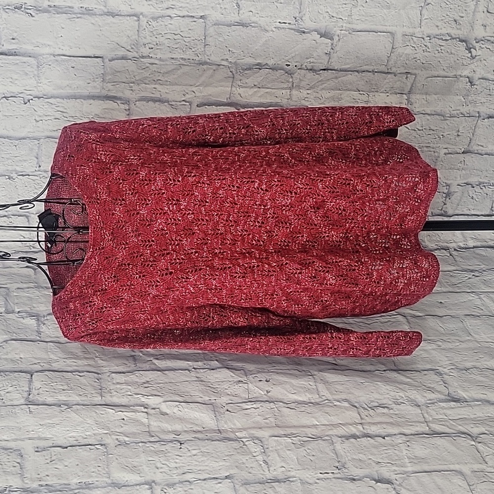 NORTON MCNAUGHTON Cranberry Crochet Open Knit Pullover Sweater